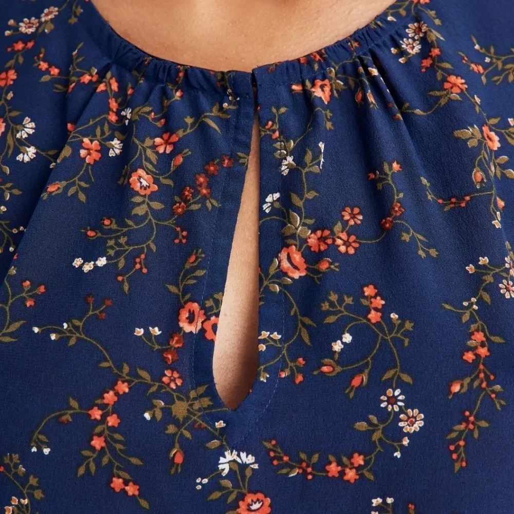Madewell 100% Silk Stanza Ruffle Hem Peplum Top Moonless Floral Size XS Poetcore